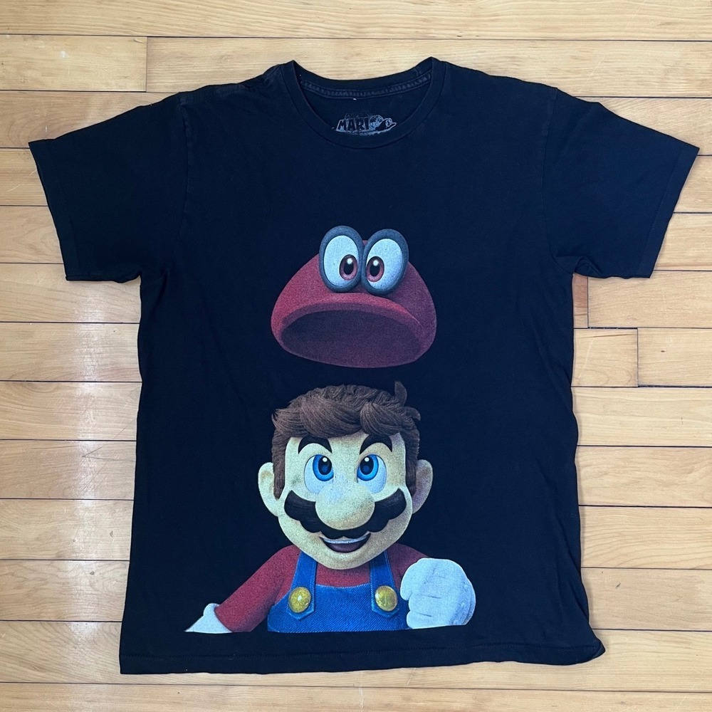 Nintendo Super Mario Odyssey Black Graphic T-Shirt Mario Cappy Mens Medium 2017